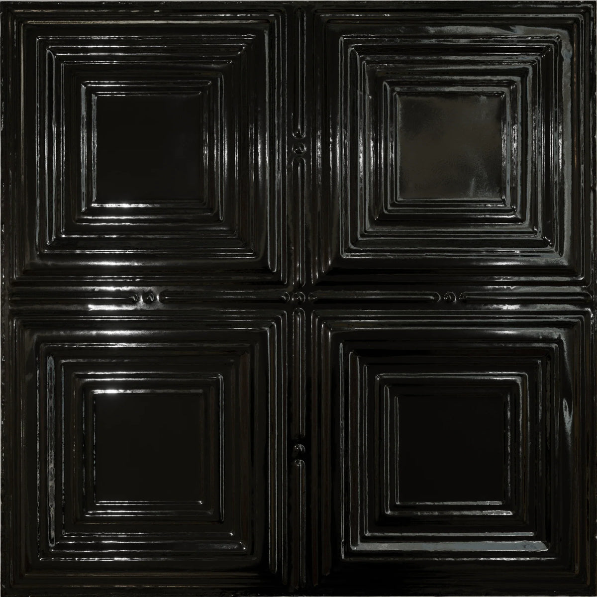 Pattern 101 Classic Four Square tin ceiling tile — Mirror Black finish