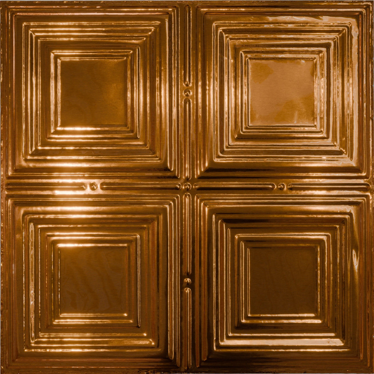 Pattern 101 Classic Four Square tin ceiling tile — Transparent Copper finish