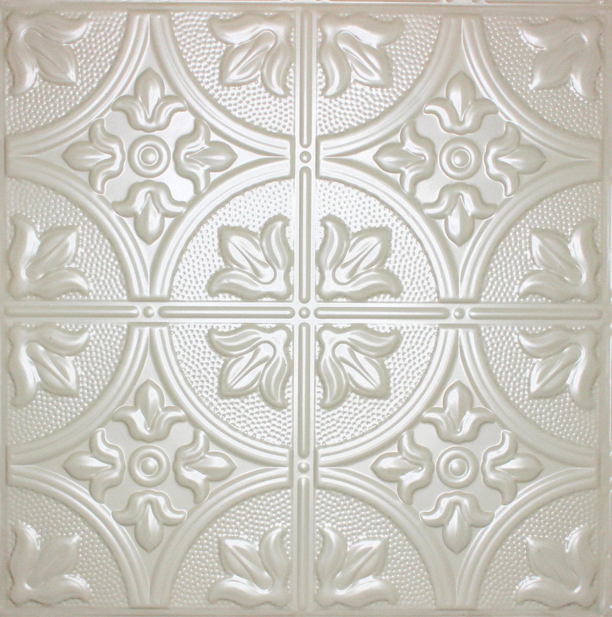 Metal Ceiling Tiles | Pattern 102 | FleurDeLis 12in - Antique White - Metal Ceiling Express