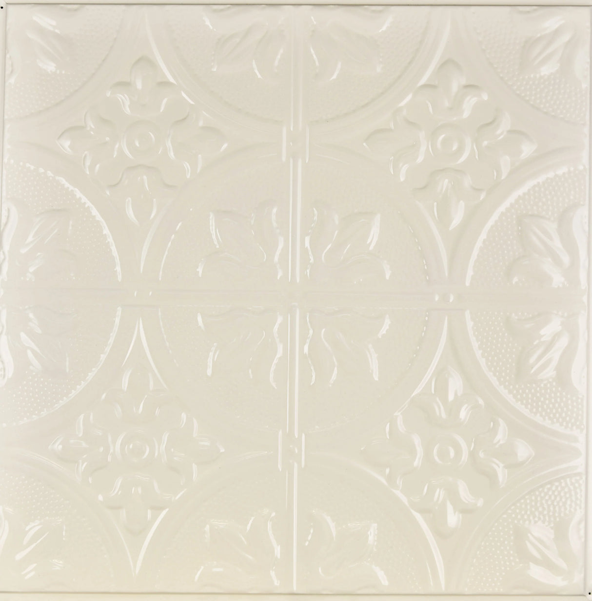 Metal Ceiling Tiles | Pattern 102 | FleurDeLis 12in - Cream - Metal Ceiling Express