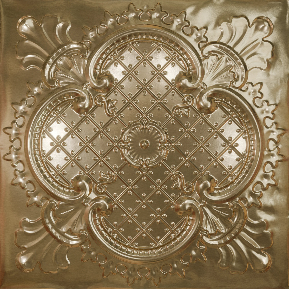 Pattern 104 Elegant Clover tin ceiling tile — Antique Clear finish