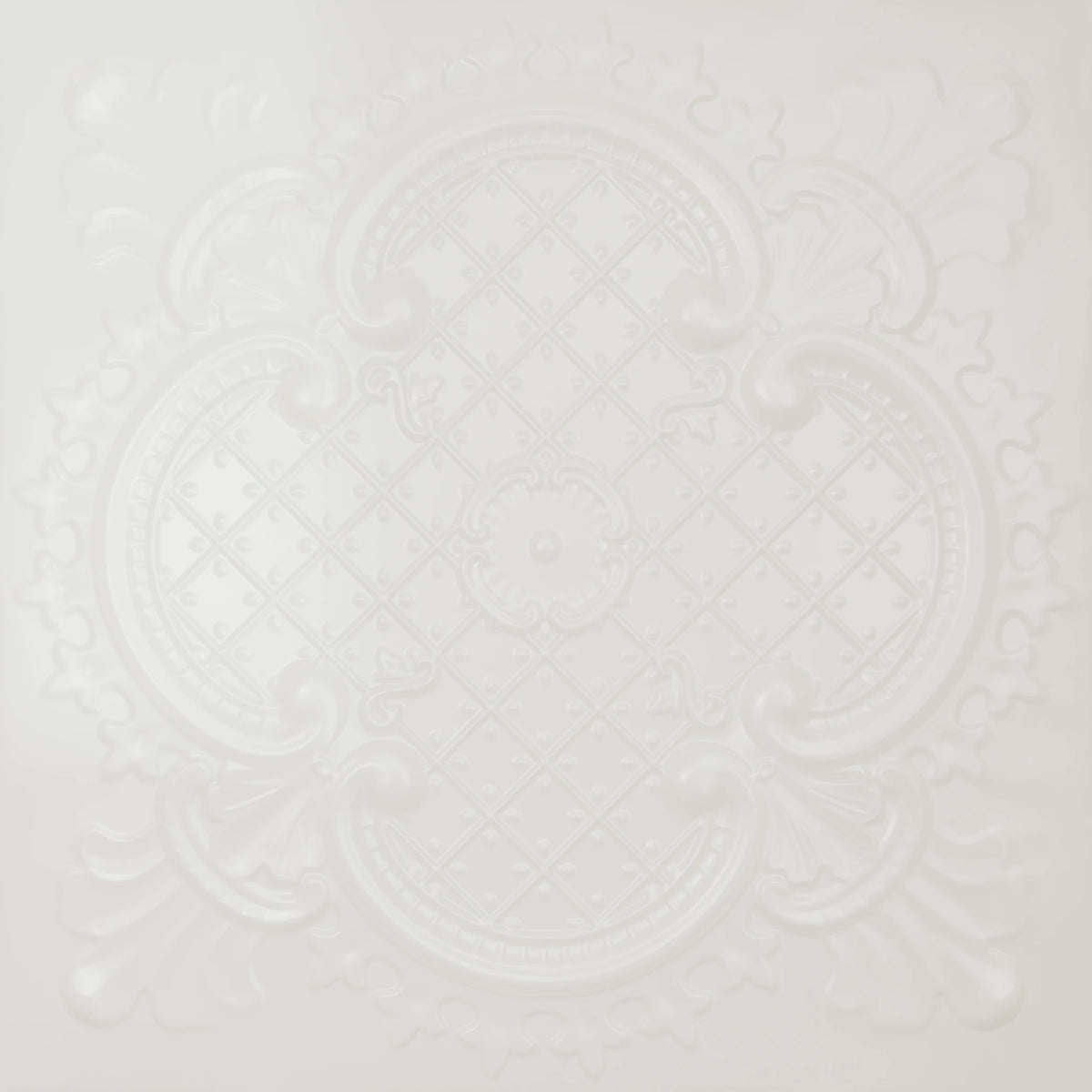 Pattern 104 Elegant Clover tin ceiling tile — Antique White finish