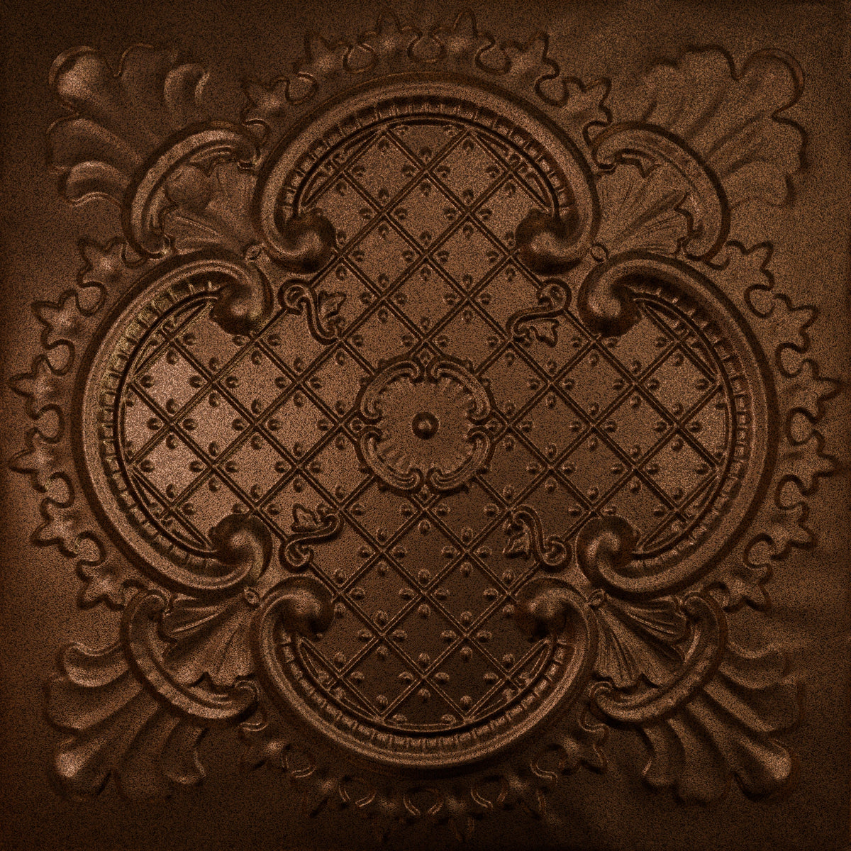 Pattern 104 Elegant Clover tin ceiling tile — Copper Vein finish
