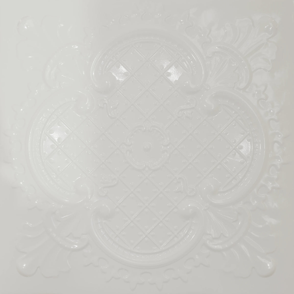 Pattern 104 Elegant Clover tin ceiling tile — Gloss White finish