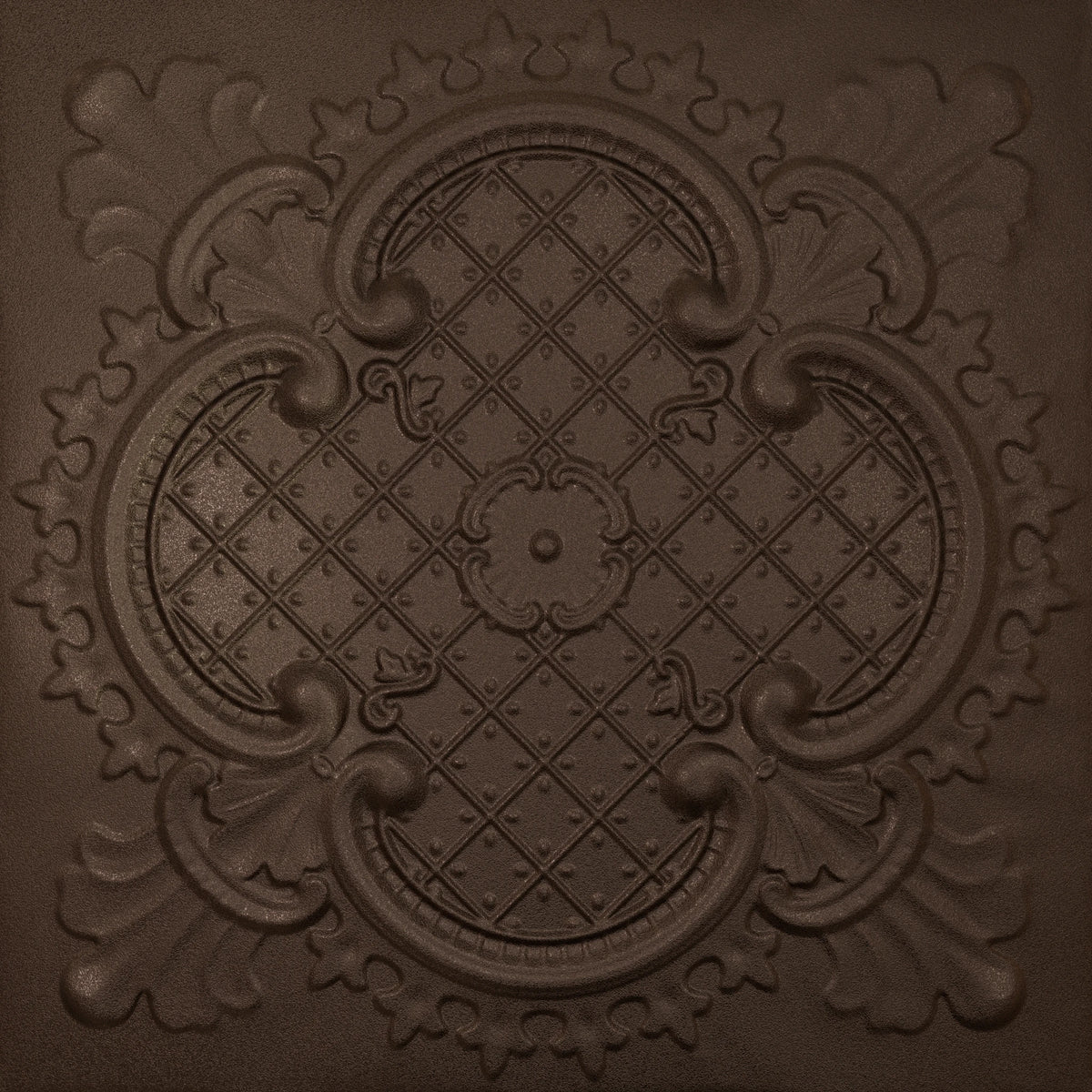 Pattern 104 Elegant Clover tin ceiling tile — Oil-Rubbed Bronze finish