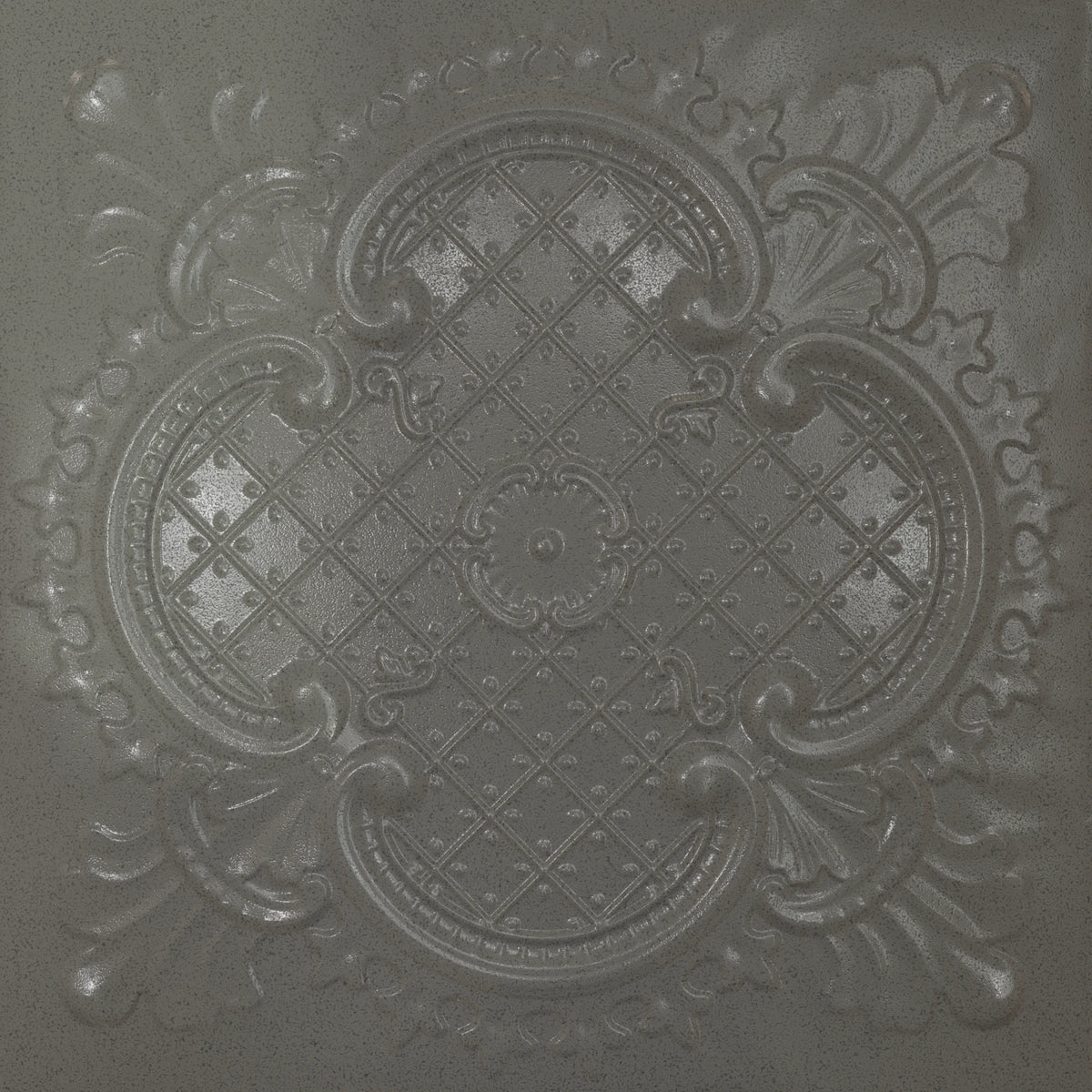 Pattern 104 Elegant Clover tin ceiling tile — Steel Vein finish