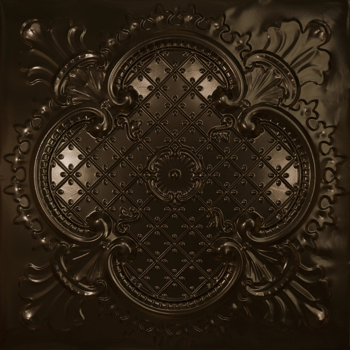 Pattern 104 Elegant Clover tin ceiling tile — Umber Bronze finish