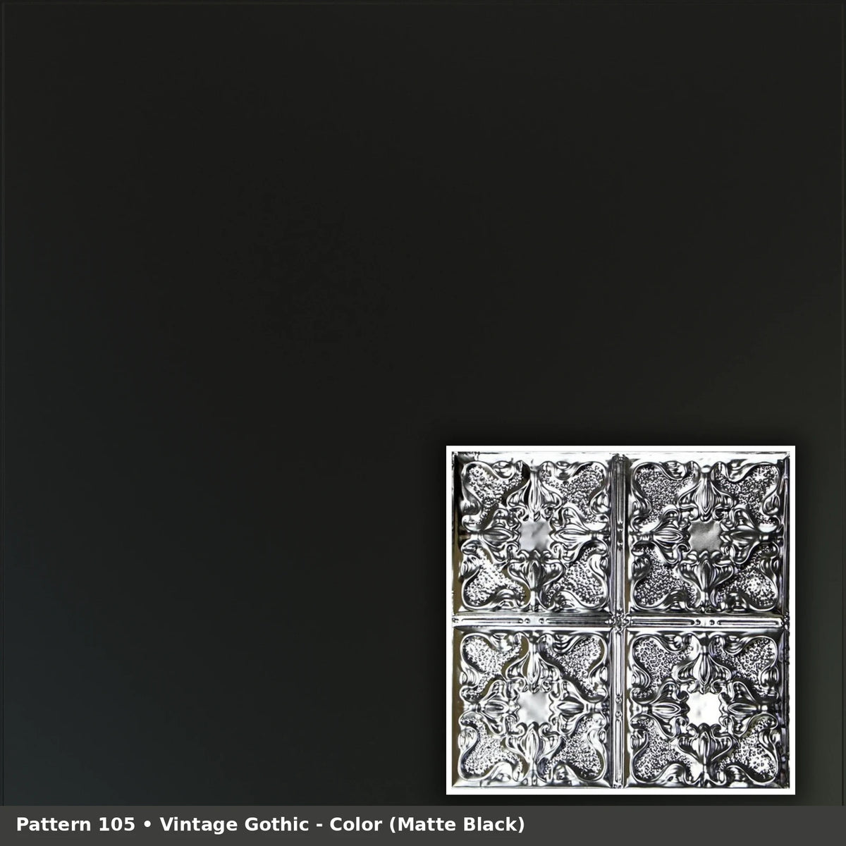 Pattern 105 Vintage Gothic tin ceiling tile — Matte Black finish