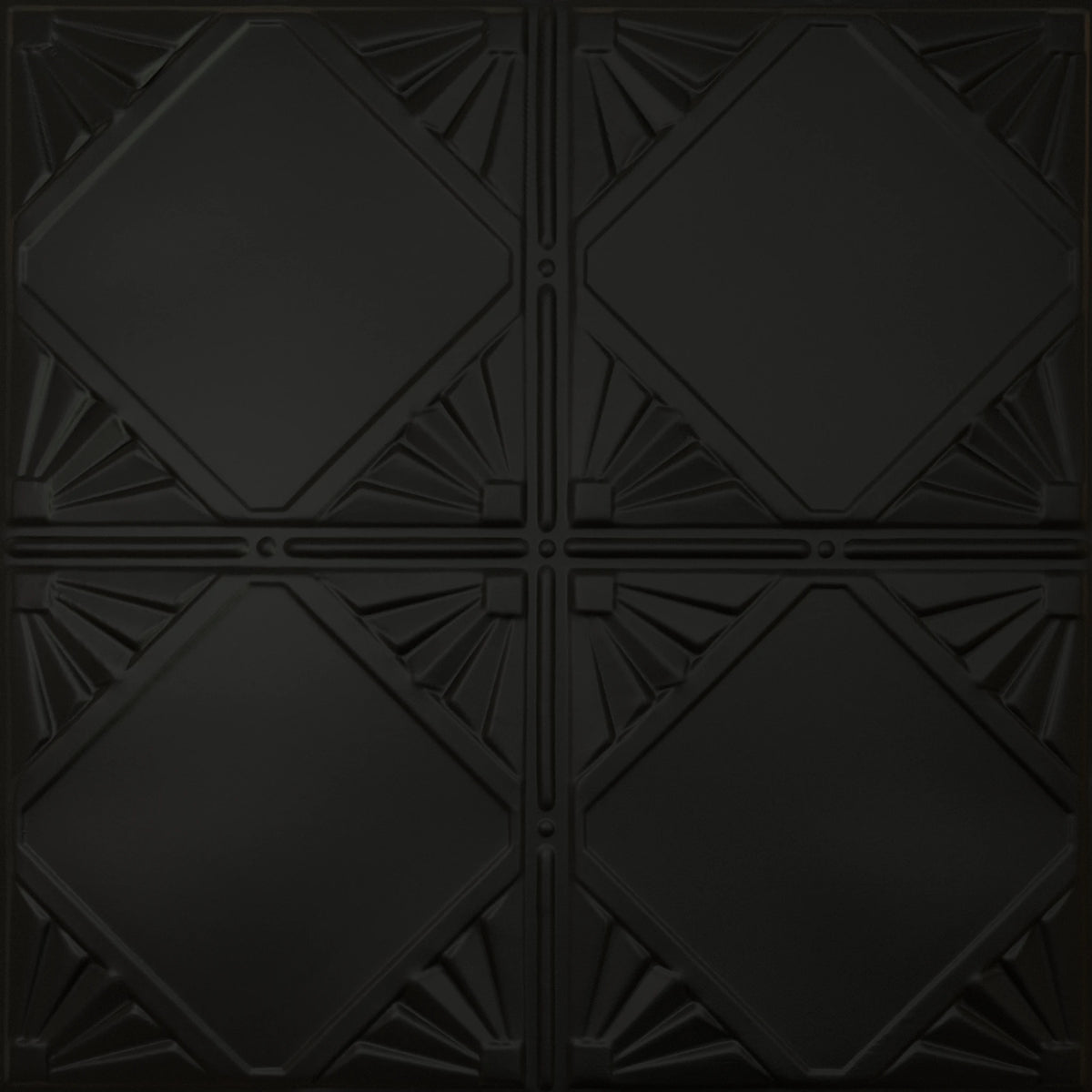 Pattern 118 Classic Four Diamond tin ceiling tile — Matte Black finish