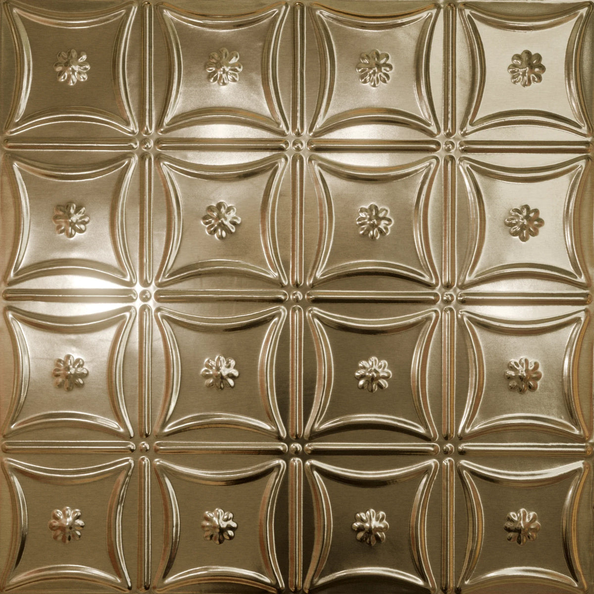 Pattern 130 Sixteen Flowers tin ceiling tile — Antique Clear finish