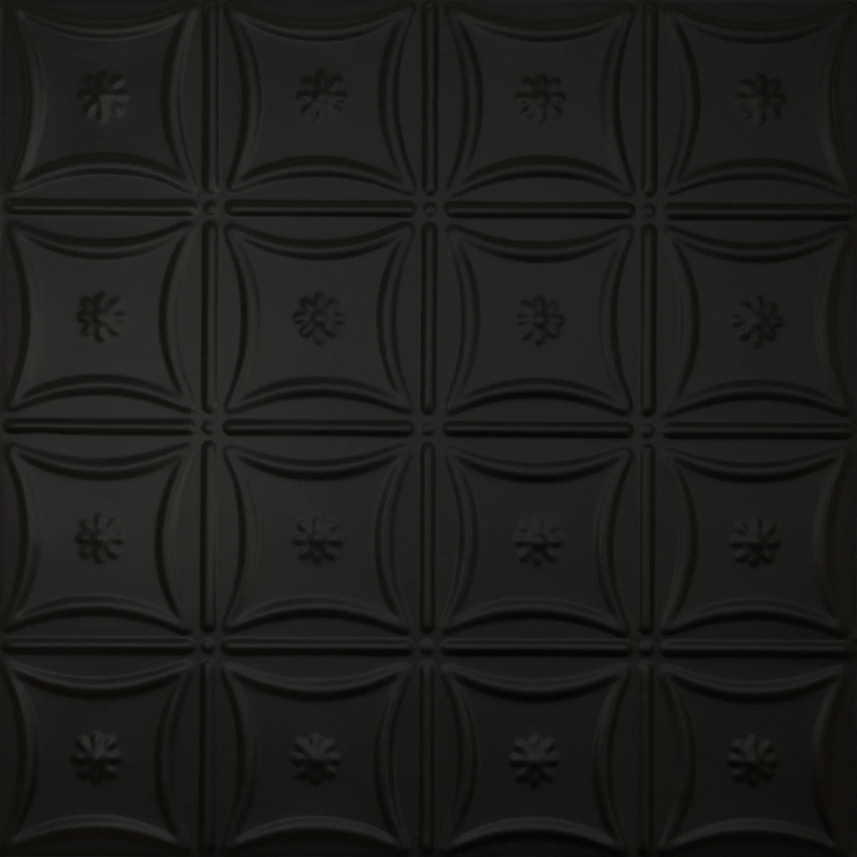 Pattern 130 Sixteen Flowers tin ceiling tile — Matte Black finish
