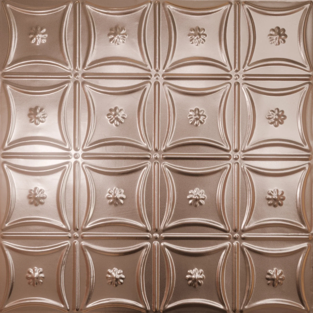 Pattern 130 Sixteen Flowers tin ceiling tile — Penny Pearl finish