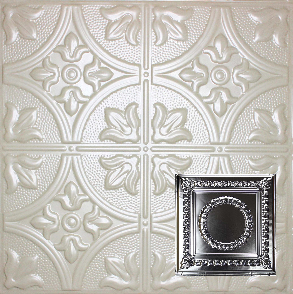 Metal Ceiling Tiles | Pattern 107 | Circular Heritage - Antique White - Metal Ceiling Express