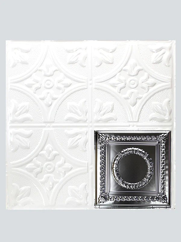 Metal Ceiling Tiles | Pattern 107 | Circular Heritage - Gloss White - Metal Ceiling Express
