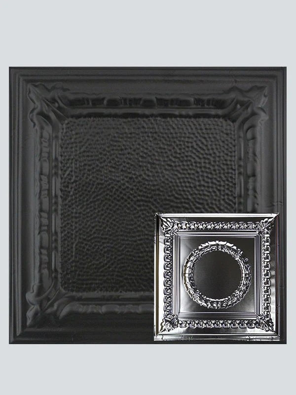 Metal Ceiling Tiles | Pattern 107 | Circular Heritage - Matte Black - Metal Ceiling Express