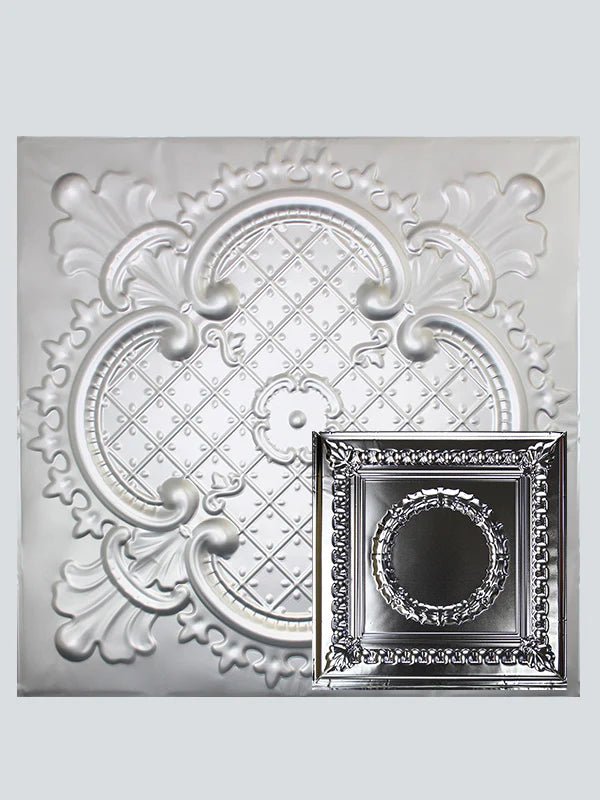 Metal Ceiling Tiles | Pattern 107 | Circular Heritage - Silver - Metal Ceiling Express