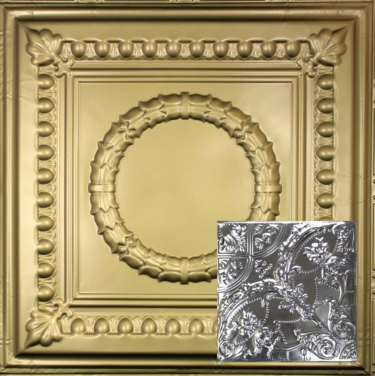 Metal Ceiling Tiles | Pattern 109 | Gothic Medallion - Antique Brass - Metal Ceiling Express