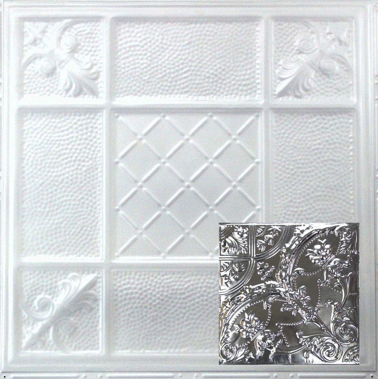 Metal Ceiling Tiles | Pattern 109 | Gothic Medallion - Arctic Shimmer - Metal Ceiling Express