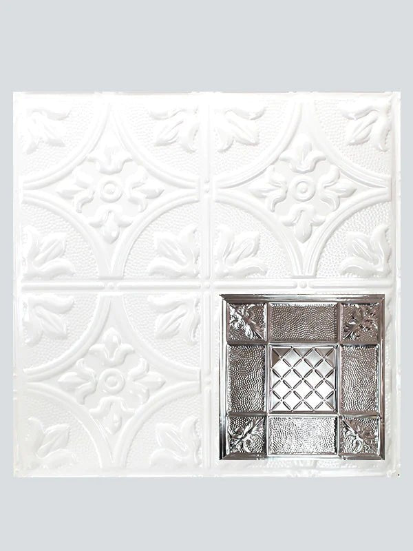 Metal Ceiling Tiles | Pattern 114 | Mediterranean Pebble - Gloss White - Metal Ceiling Express