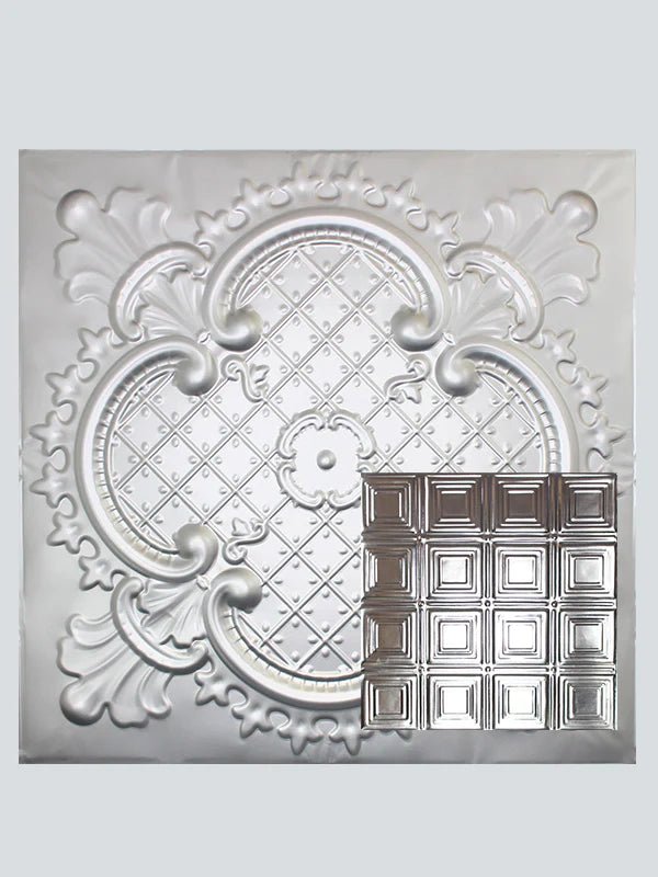 Metal Ceiling Tiles | Pattern 120 | Sixteen Mini Squares - Silver - Metal Ceiling Express