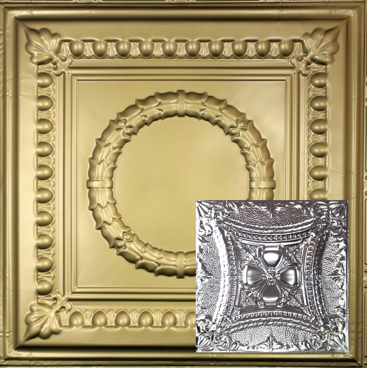 Metal Ceiling Tiles | Pattern 122 | Embossed Knight - Antique Brass - Metal Ceiling Express