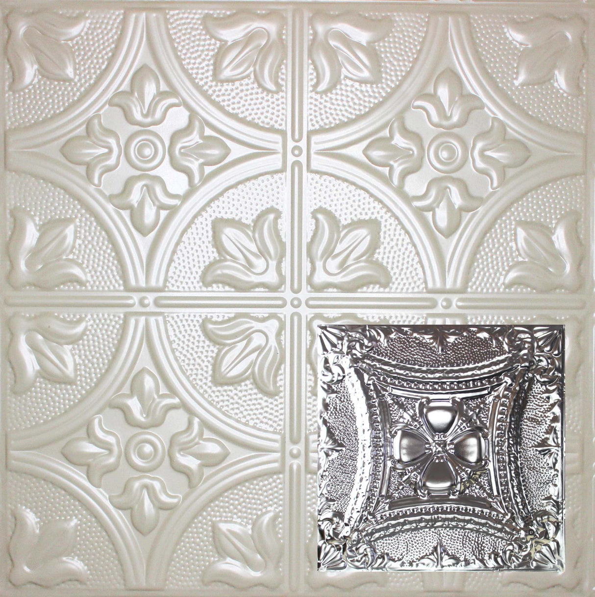 Metal Ceiling Tiles | Pattern 122 | Embossed Knight - Antique White - Metal Ceiling Express
