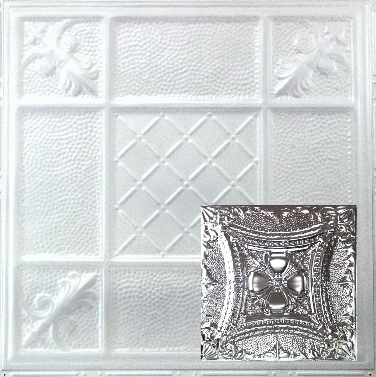 Metal Ceiling Tiles | Pattern 122 | Embossed Knight - Arctic Shimmer - Metal Ceiling Express