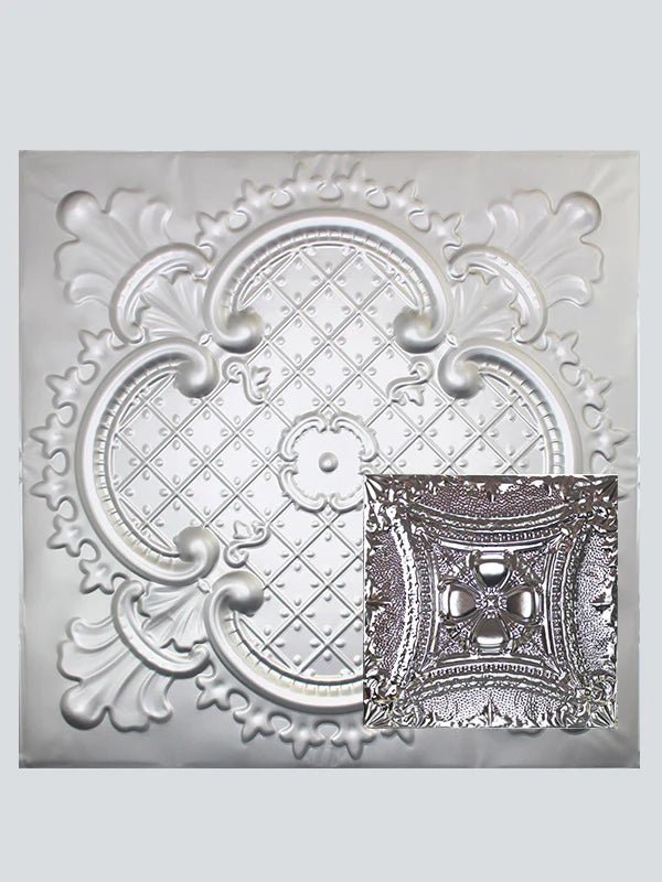 Metal Ceiling Tiles | Pattern 122 | Embossed Knight - Silver - Metal Ceiling Express