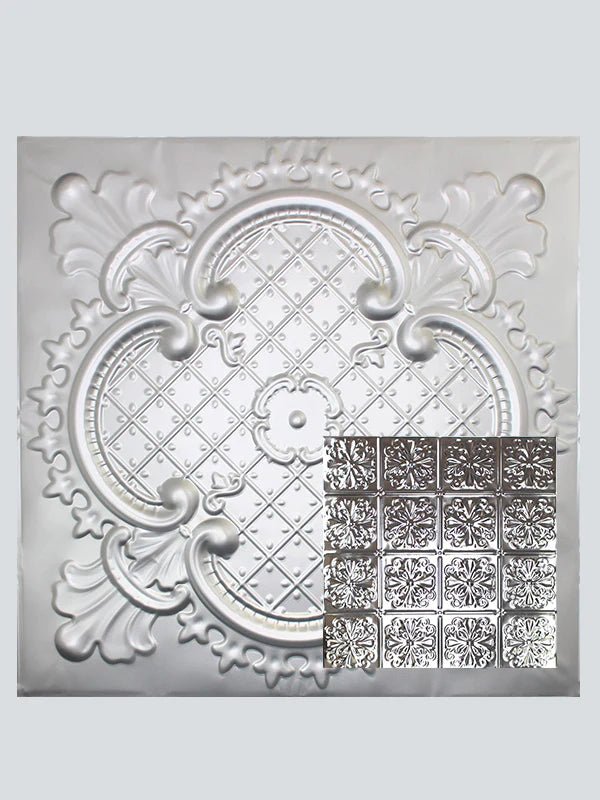 Metal Ceiling Tiles | Pattern 127 | Parisian Floral - Silver - Metal Ceiling Express