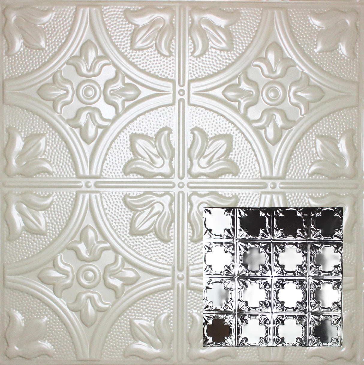 Metal Ceiling Tiles | Pattern 137 | Gothic Prominence - Antique White - Metal Ceiling Express