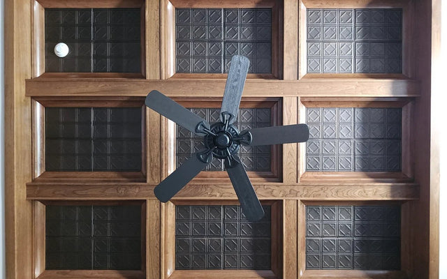 Coffered tin ceiling with fan — measuring guide