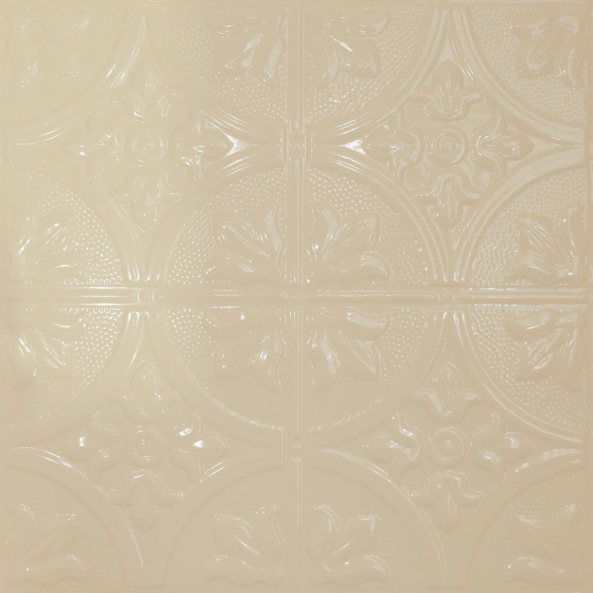 Pattern 102 Fleur-De-Lis 12in. tin ceiling tile — Almond finish