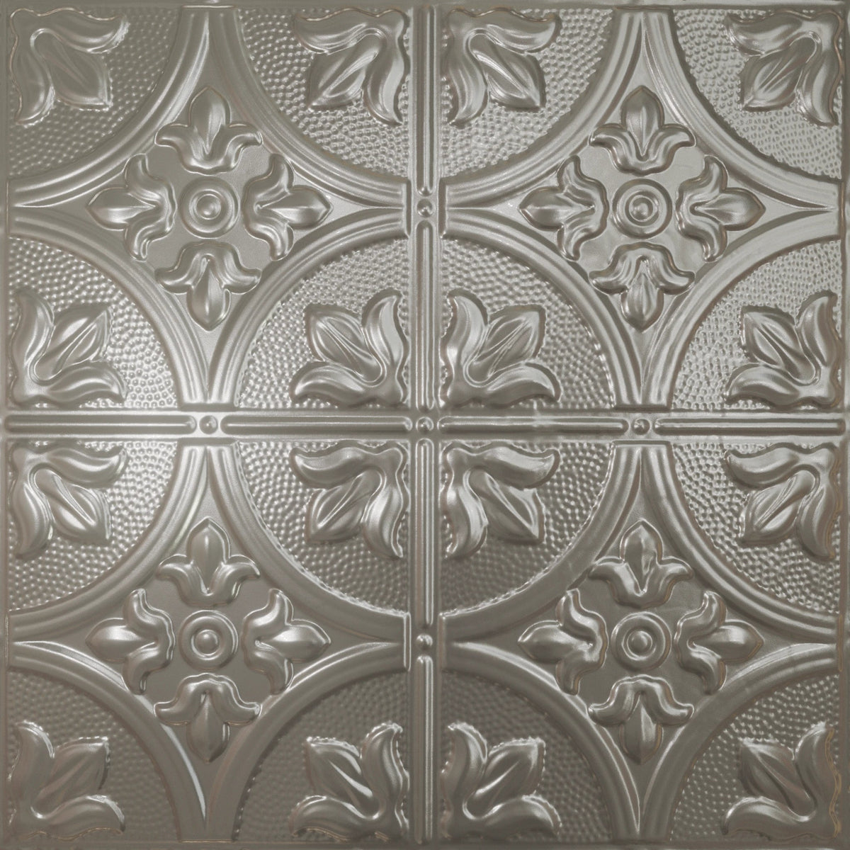 Pattern 102 Fleur-De-Lis 12in. tin ceiling tile — Aluminum finish