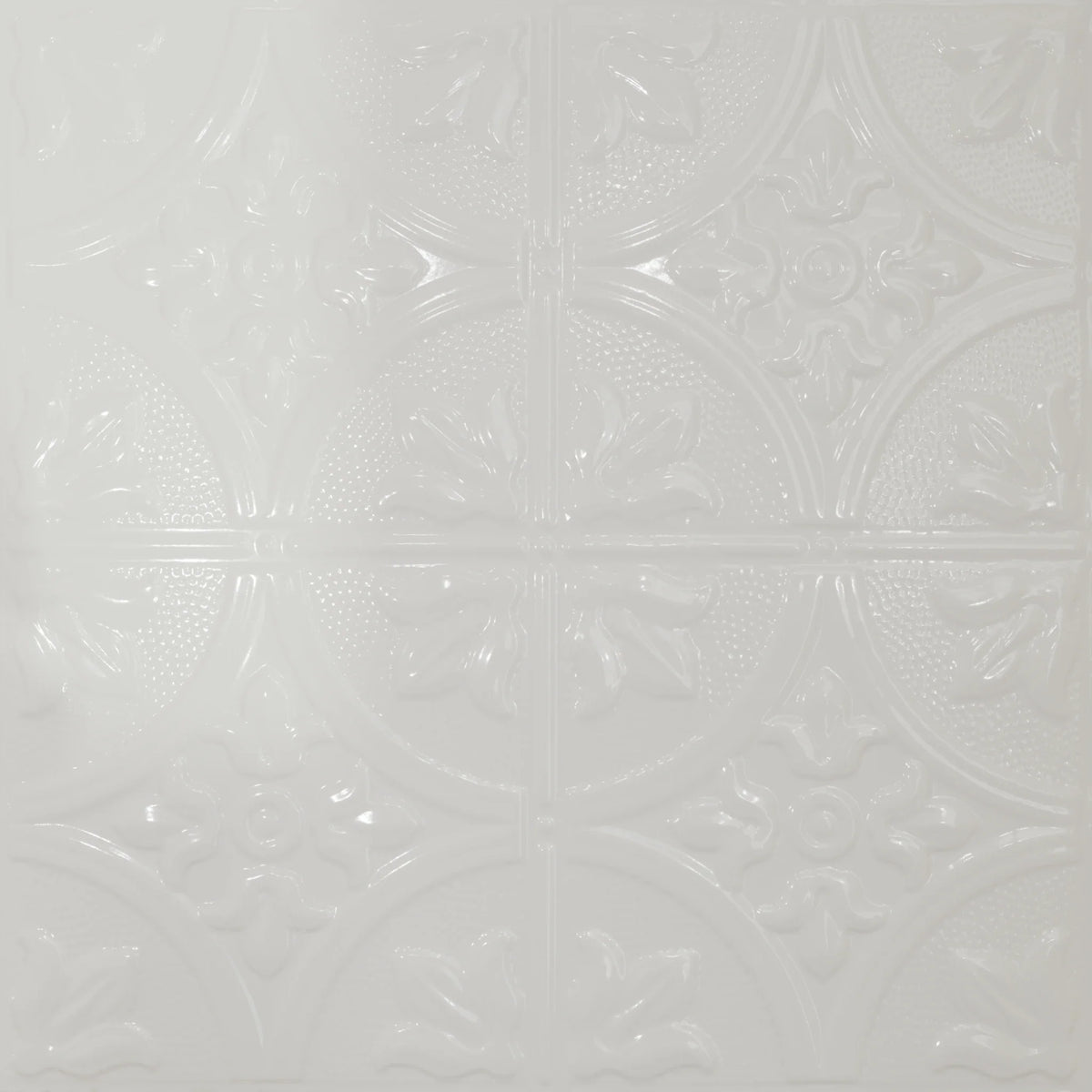 Pattern 102 Fleur-De-Lis 12in. tin ceiling tile — Gloss White finish