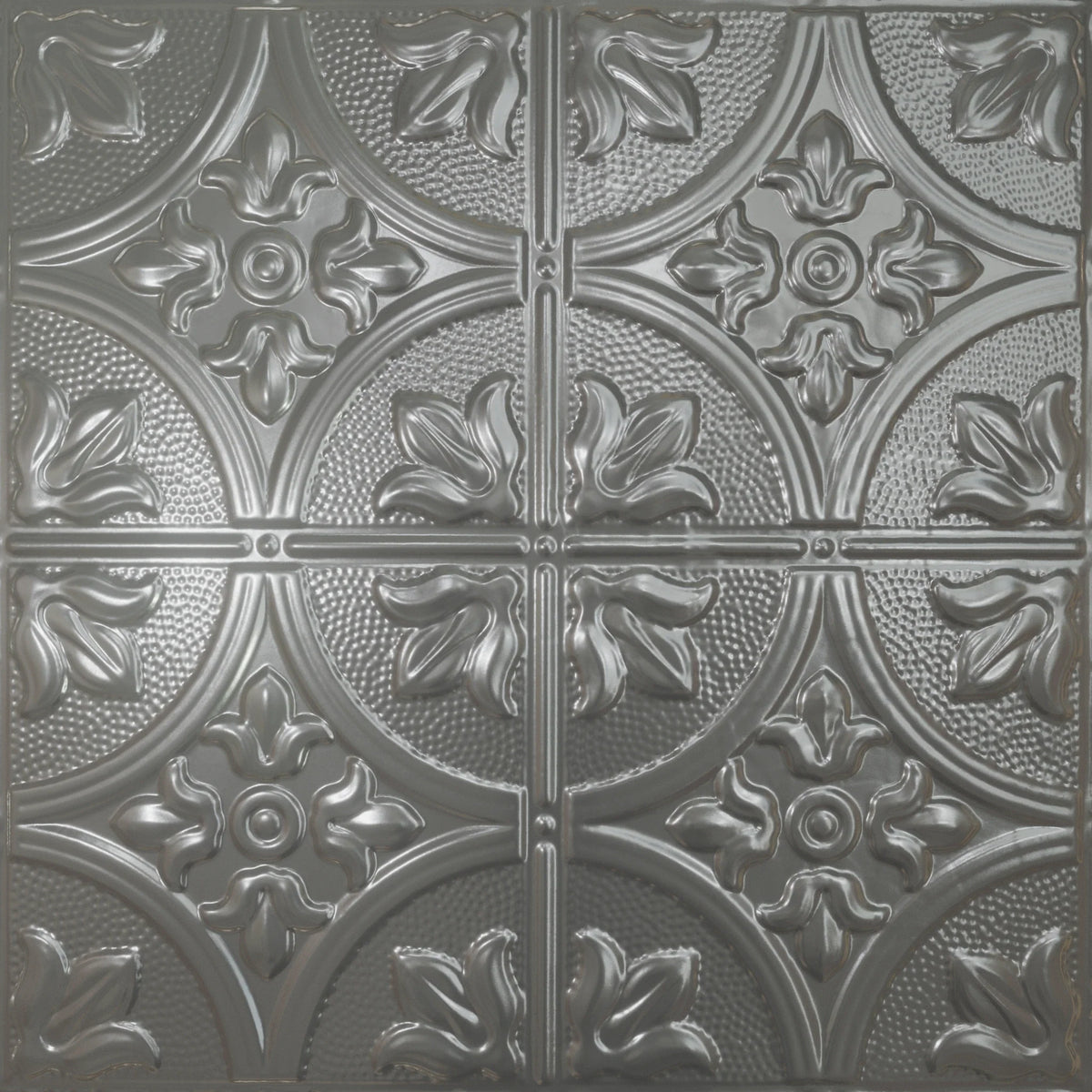 Pattern 102 Fleur-De-Lis 12in. tin ceiling tile — Gun Metal Grey finish