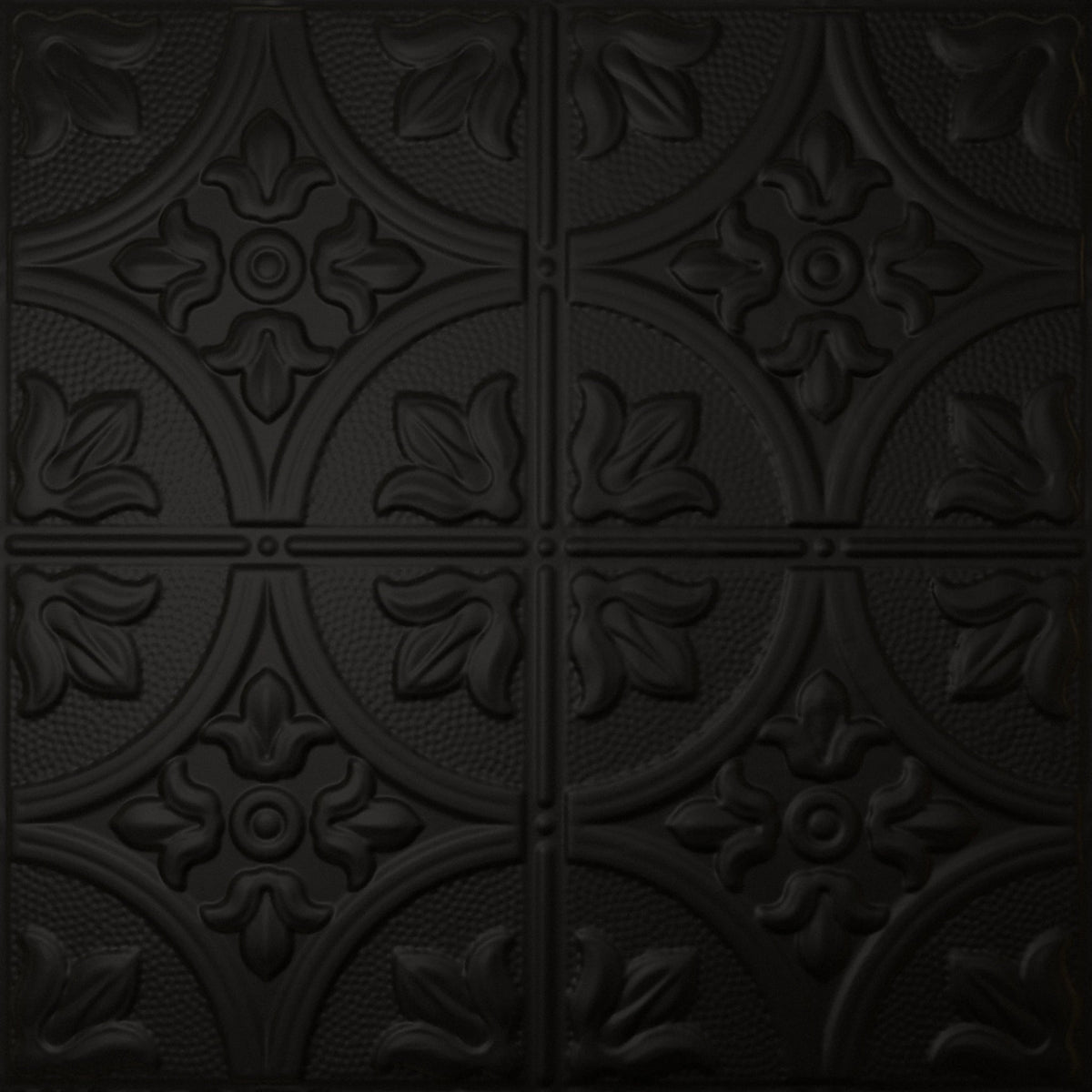 Pattern 102 Fleur-De-Lis 12in. tin ceiling tile — Matte Black finish
