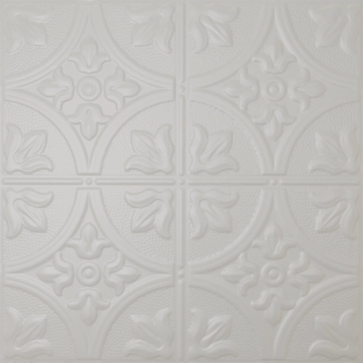 Pattern 102 Fleur-De-Lis 12in. tin ceiling tile — Matte White finish