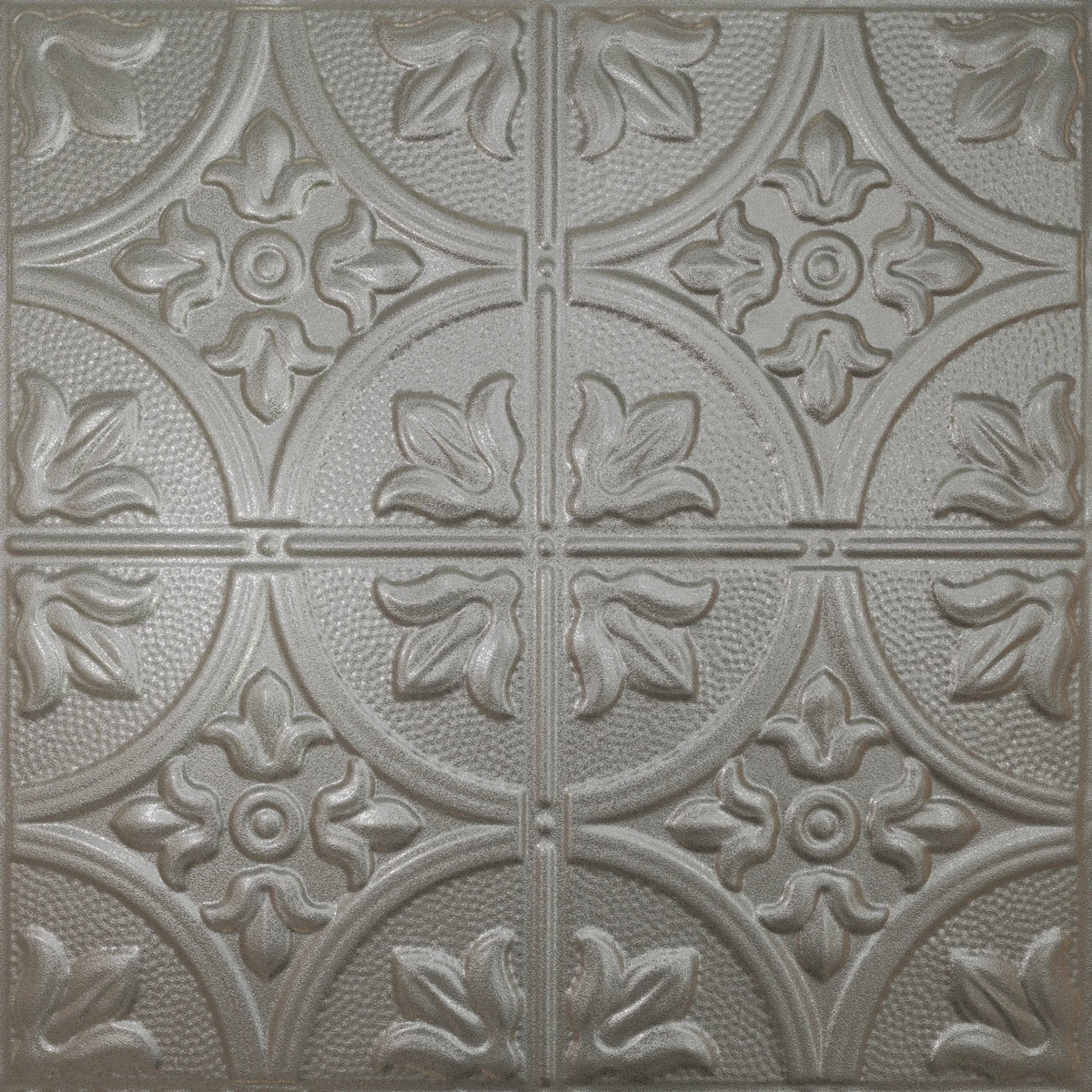 Pattern 102 Fleur-De-Lis 12in. tin ceiling tile — Nickel Vein finish