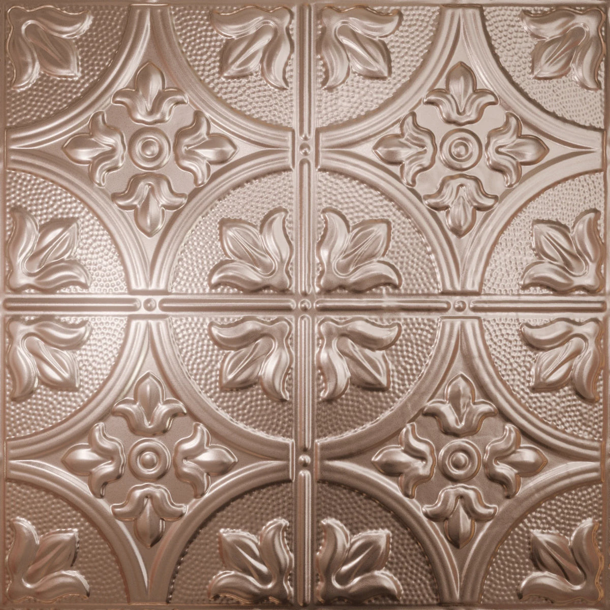 Pattern 102 Fleur-De-Lis 12in. tin ceiling tile — Penny Pearl finish
