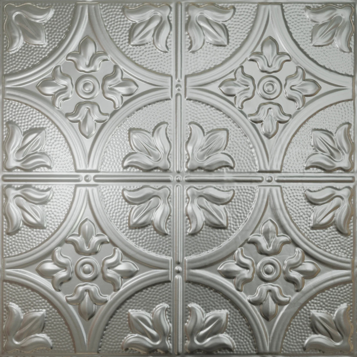 Pattern 102 Fleur-De-Lis 12in. tin ceiling tile — Silver finish