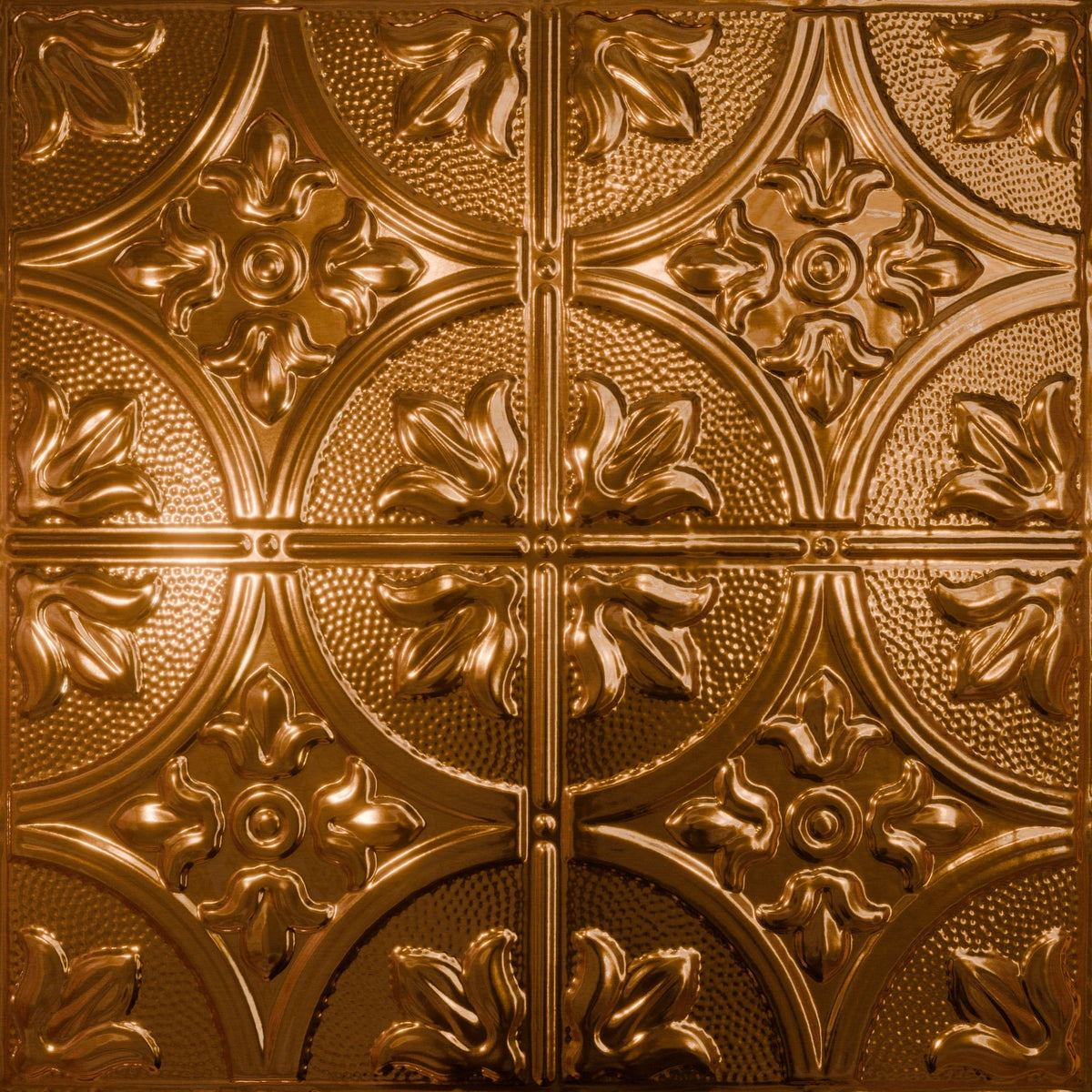 Pattern 102 Fleur-De-Lis 12in. tin ceiling tile — Transparent Copper finish