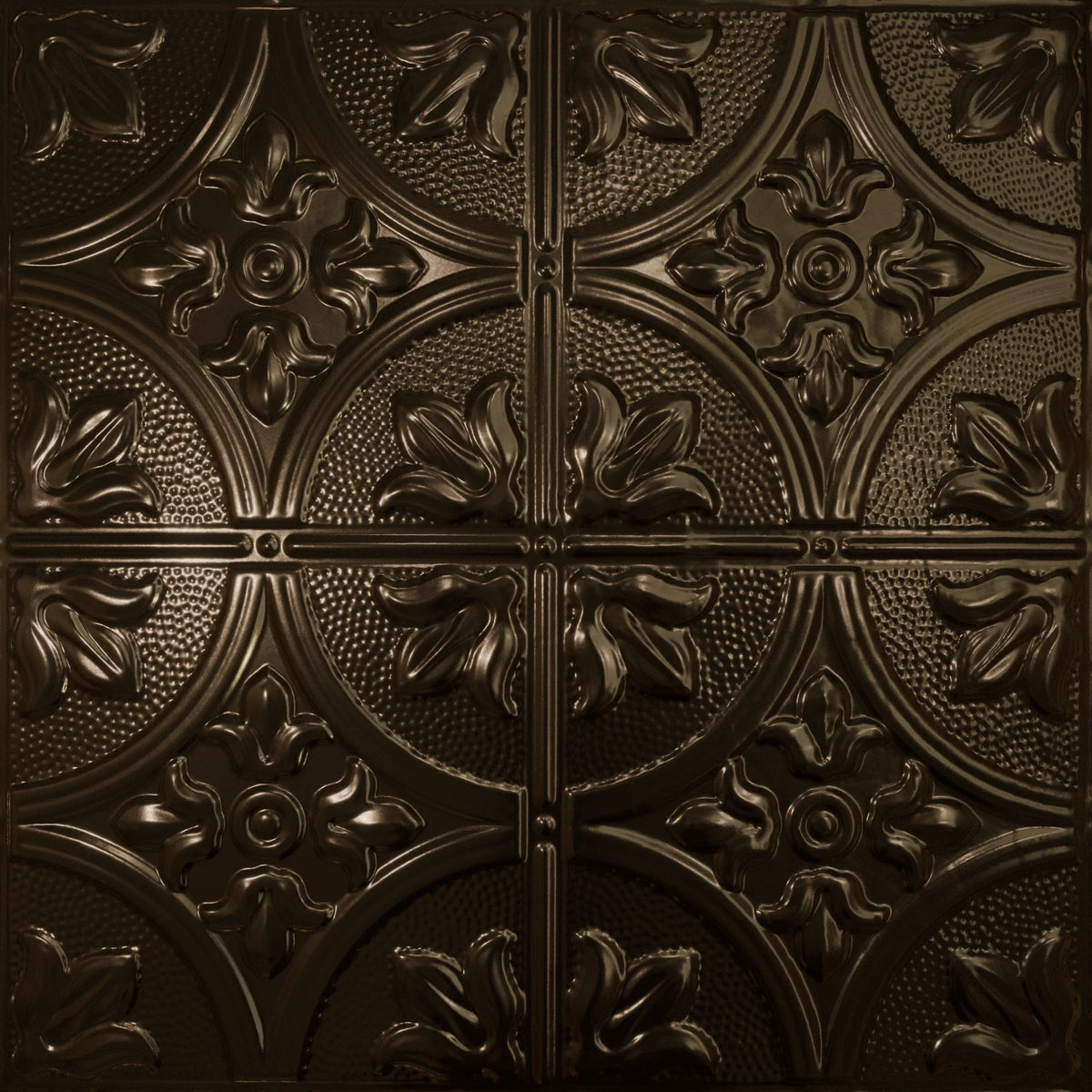 Pattern 102 Fleur-De-Lis 12in. tin ceiling tile — Umber Bronze finish
