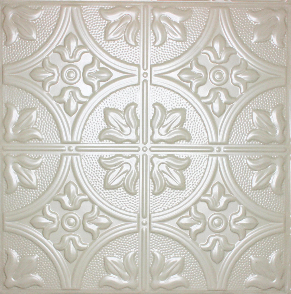 Metal Ceiling Tiles | Pattern 102 | FleurDeLis 12in - Antique White - Metal Ceiling Express