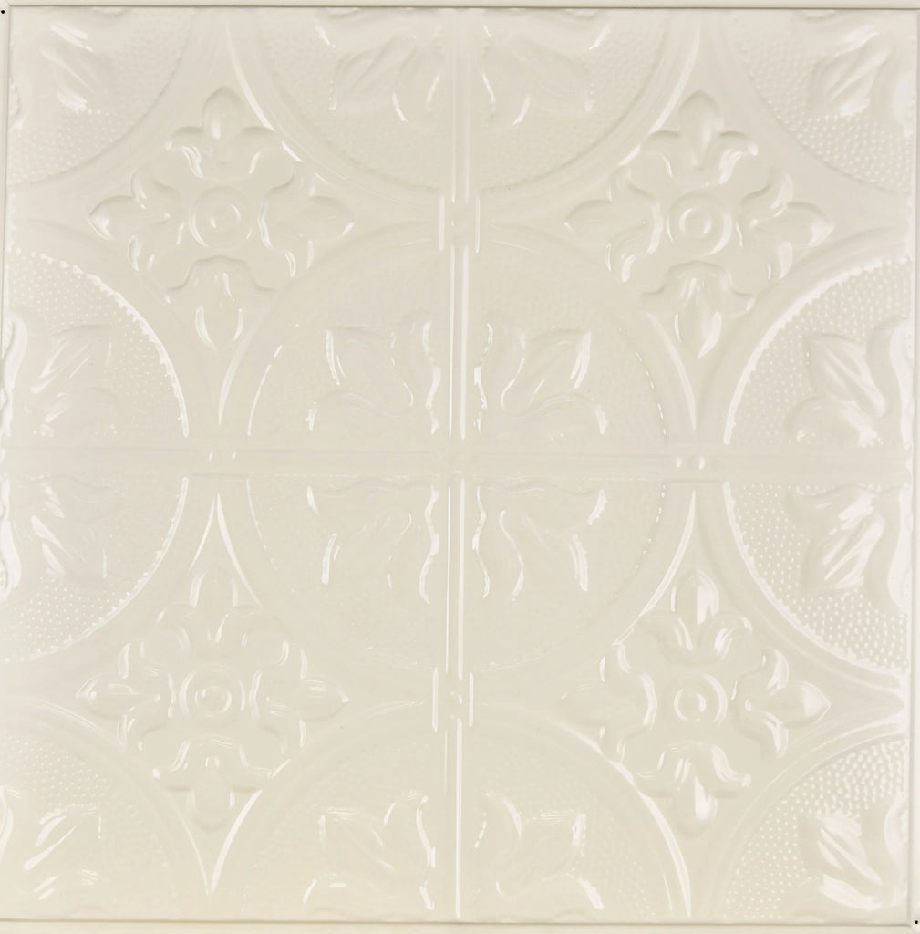 Metal Ceiling Tiles | Pattern 102 | FleurDeLis 12in - Cream - Metal Ceiling Express