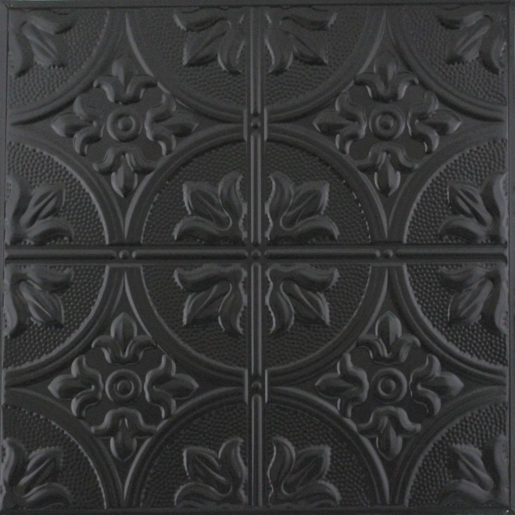 Metal Ceiling Tiles | Pattern 102 | FleurDeLis 12in - Satin Black - Metal Ceiling Express