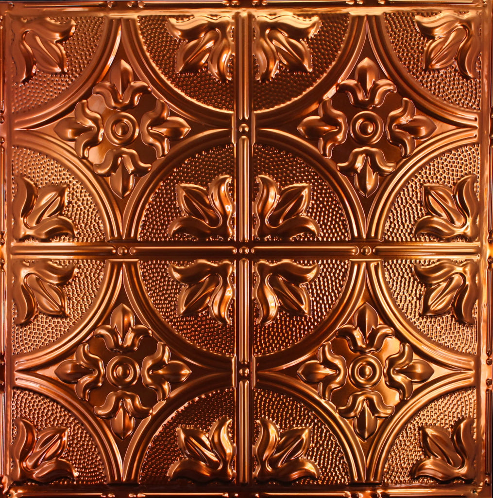 Metal Ceiling Tiles | Pattern 102 | FleurDeLis 12in - Transparent Copper - Metal Ceiling Express