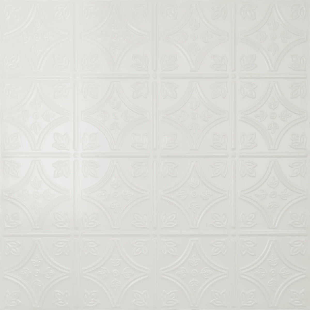 Pattern 103 Fleur-De-Lis 6in. tin ceiling tile — Antique White finish