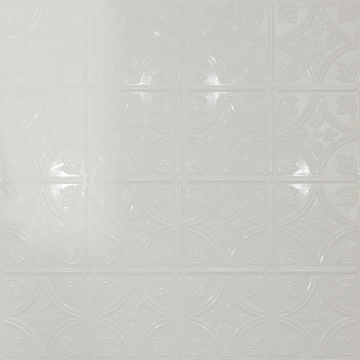 Pattern 103 Fleur-De-Lis 6in. tin ceiling tile — Gloss White finish
