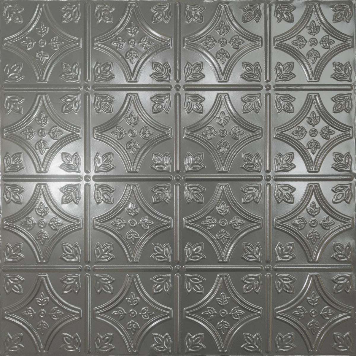 Pattern 103 Fleur-De-Lis 6in. tin ceiling tile — Gun Metal Grey finish
