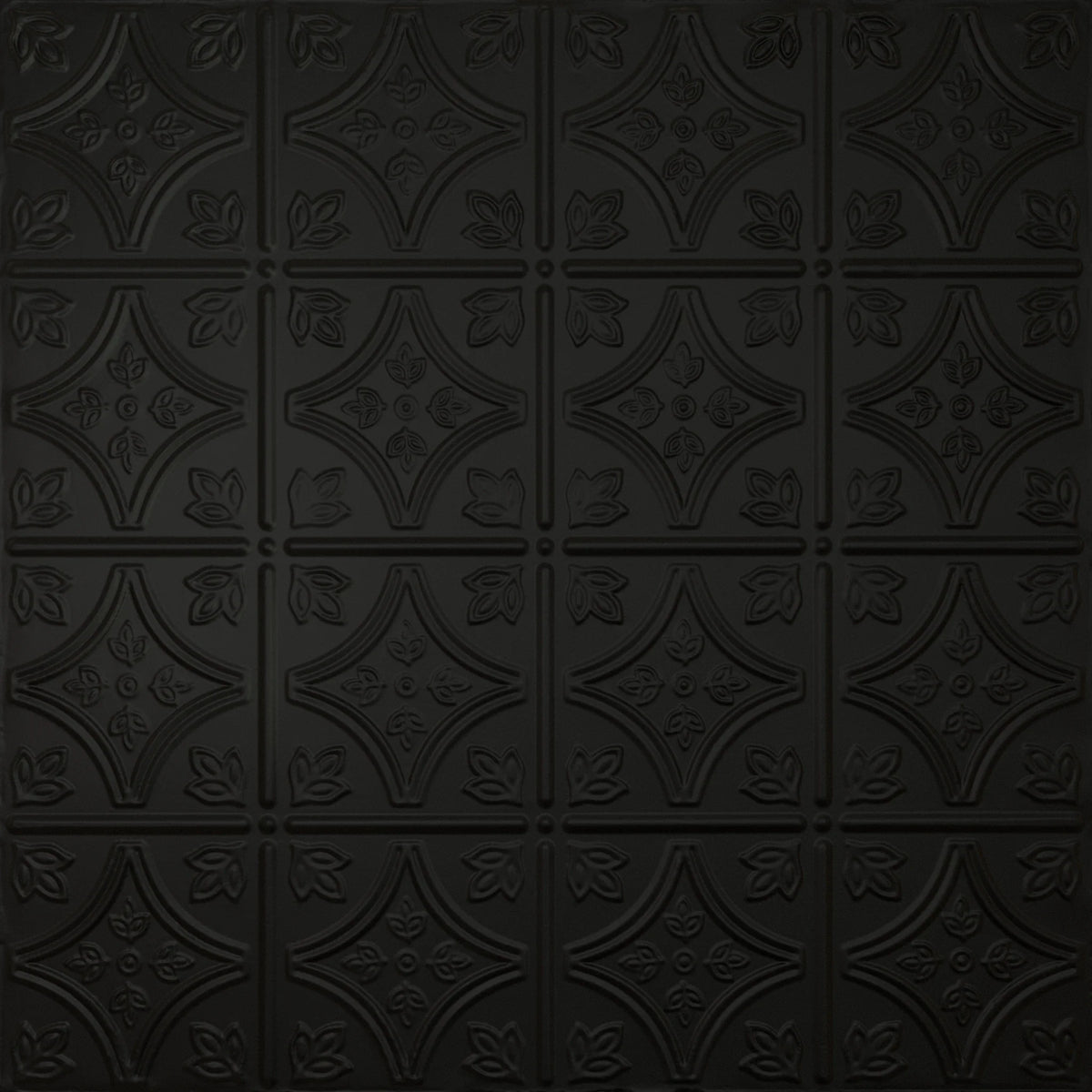 Pattern 103 Fleur-De-Lis 6in. tin ceiling tile — Matte Black finish